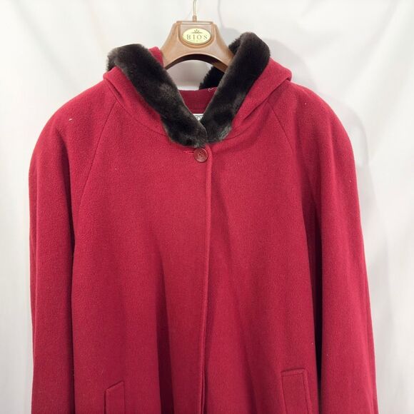 VTG CBO Plus Size 5X Wool Coat Red Faux Fur‎ Lined Hood Pockets Cuffed Sleeve E - Picture 4 of 9